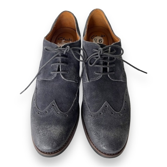 Clarks Exton Cushion Plus Blue Suede Leather Wingtip Lace Up Mens Oxford Loafers - Picture 6 of 12